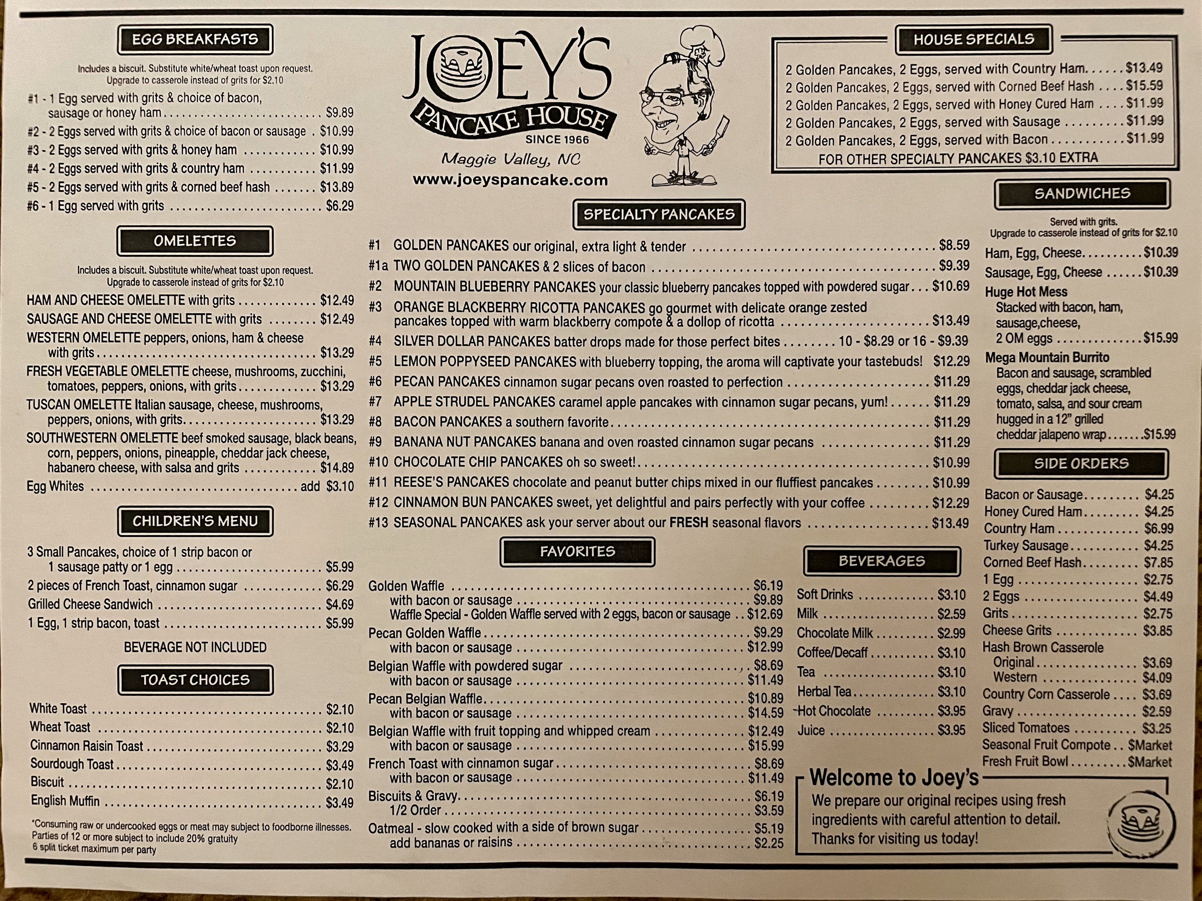 Menu Joey s Pancake House